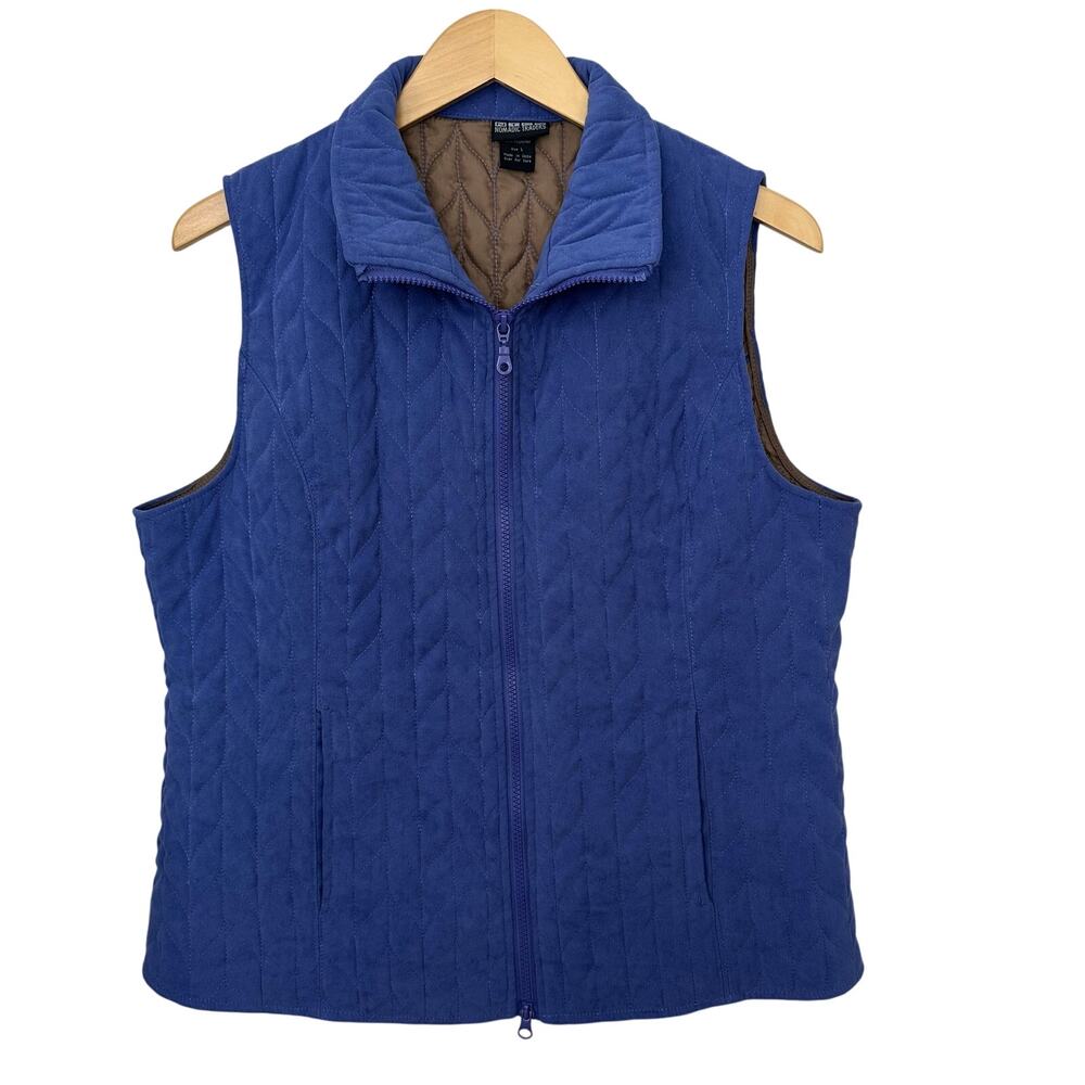 Nomadic Traders Vest Womens Large Blue/Purple Full‎ Zip Pockets Mock Neck Skiing